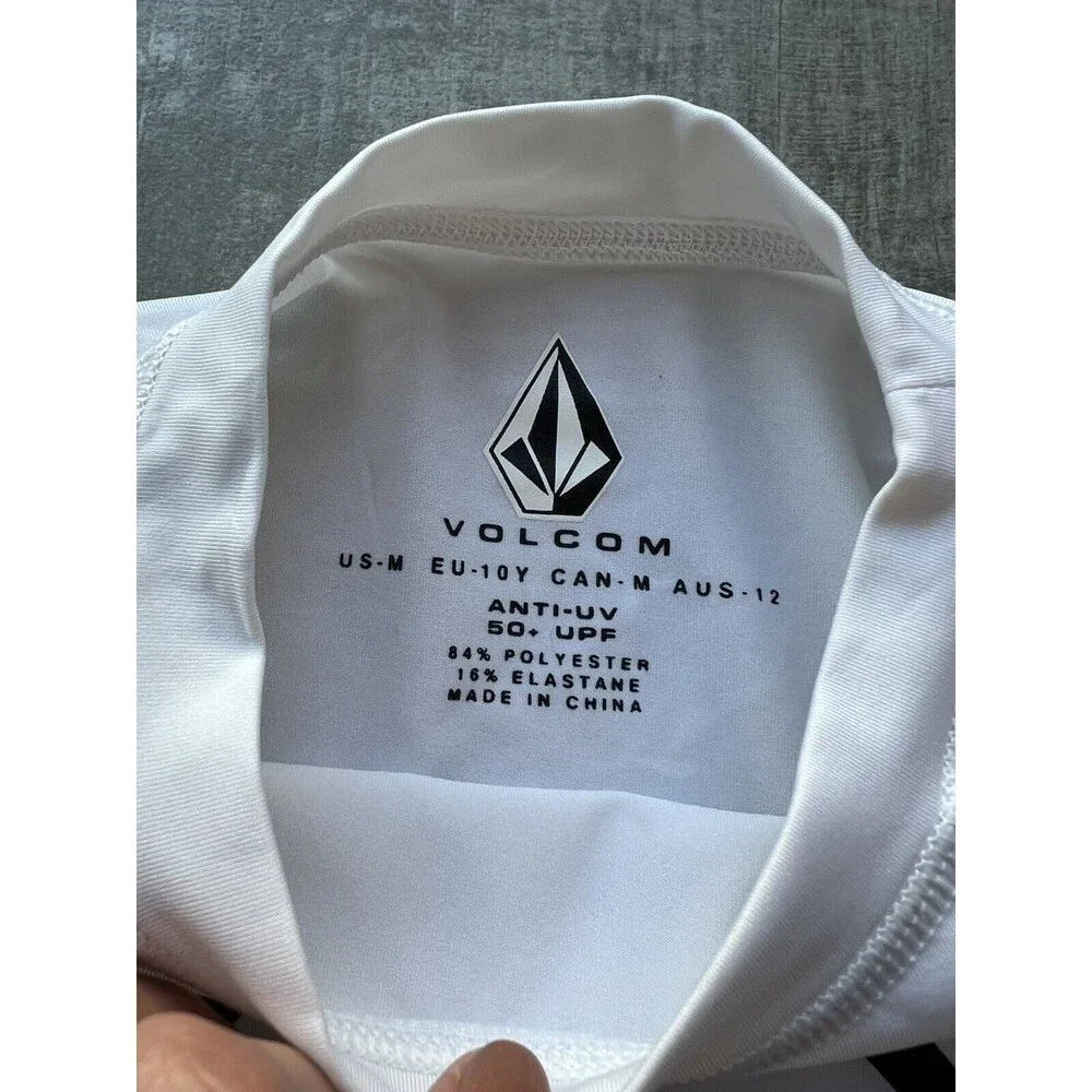VOLCOM Boys Youth LIDO White Short Sleeve Rashguard Sun Protection UPF 50+ M 10